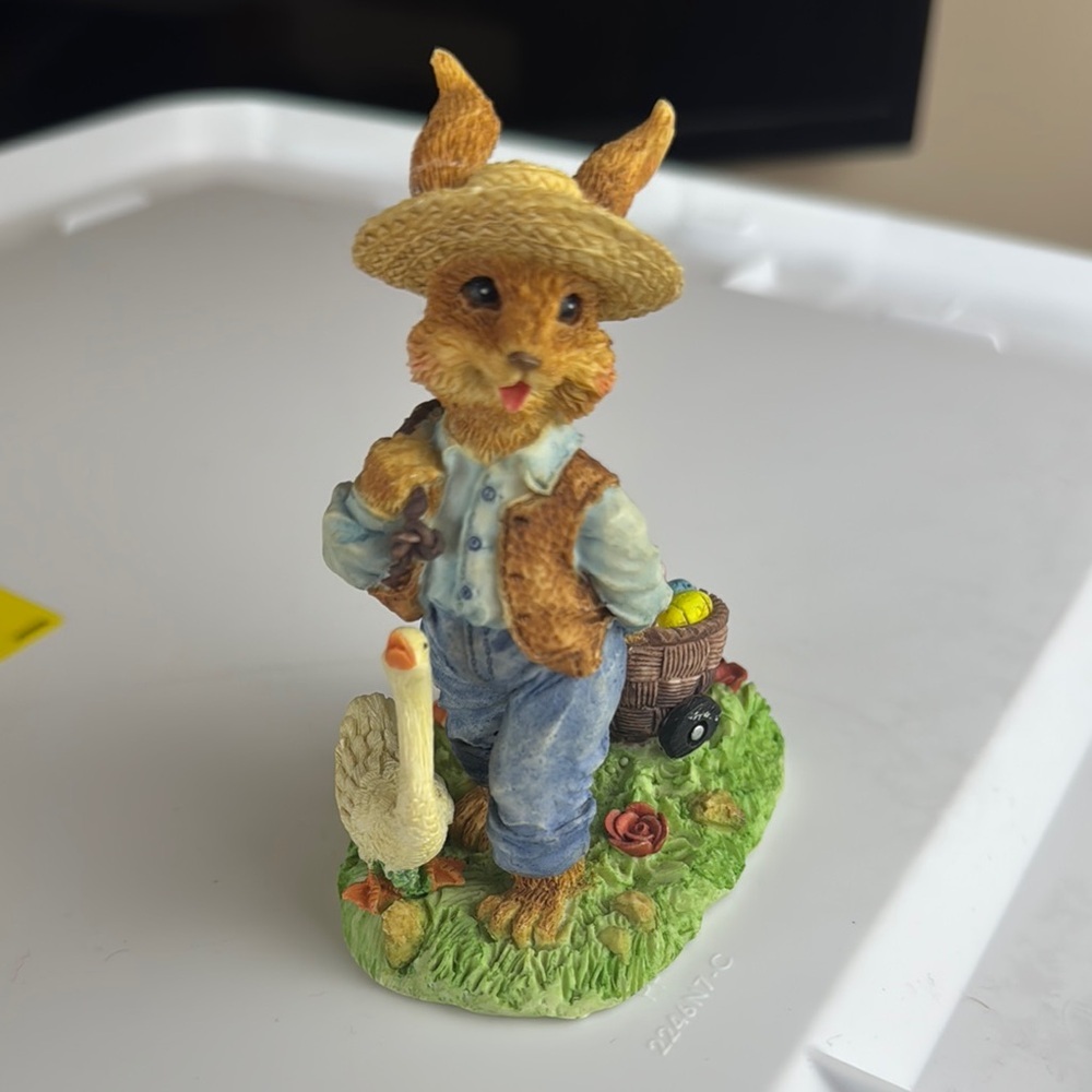 Charming Rabbit Figurine with Goose